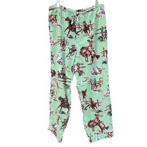Nick & Nora Kurt Cobain Round Up Mint Green Cowboy Flannel Pajama Pants Medium